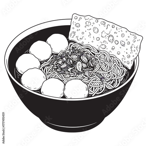 black and white silhouette of bakso vector on white background