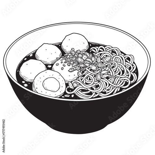 black and white silhouette of bakso vector on white background