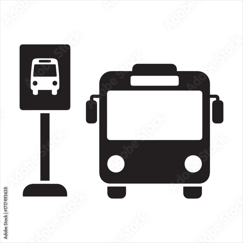 Minimalist bus stop icon isolated on white background