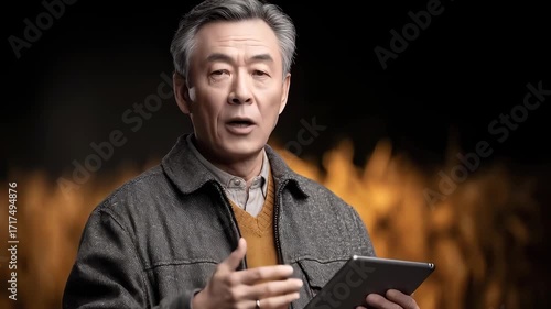 Wallpaper Mural Wise elder explains agricultural technology with tablet Torontodigital.ca