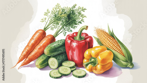 Fresh Vegetables  Carrots  Cucumbers  Peppers  Corn  Healthy Eating  Farm Fresh Produce