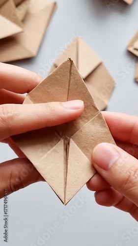 A person holding a piece of paper in their hands. Vertical video.