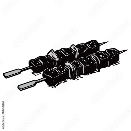 black and white silhouette of satay vector on white background