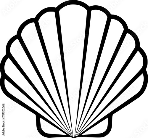 a simple black silhouette of a scallop shell, vector illustration, monochrome