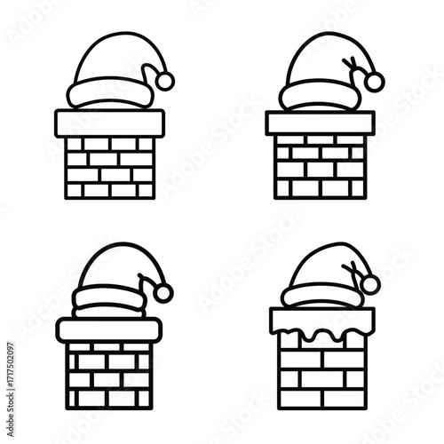 Santa chimney icons – Black and White Christmas Holiday Vector icon set