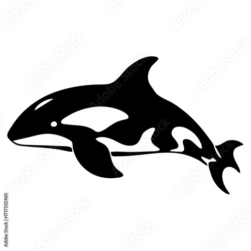 A captivating black and white illustration of an orca swimming gracefully in the ocean waters depiction