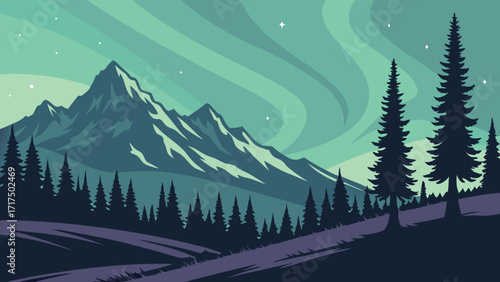 Stunning aurora borealis dances above majestic mountain peaks, creating a breathtaking landscape perfect for travel, adventure, and nature themes.