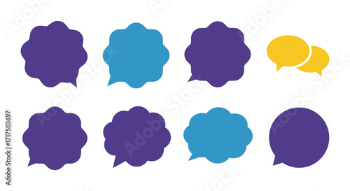 Collection of colorful speech bubbles and chat icons on white background