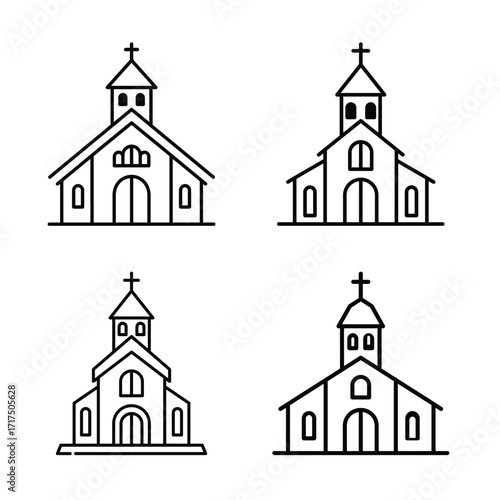 Church building icons – Black and White Christmas Holiday Vector icon set