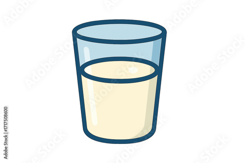 Glass of milk vector icon. Healthy dairy drink in flat cartoon style. Fresh morning beverage rich in calcium. Concept for nutrition, diet, wellness, organic food. Isolated graphic.