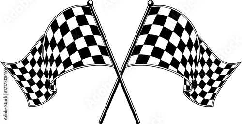 A pair of crossed checkered flags, black and white squares