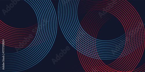 Abstract blue red gradient background with glowing geometric lines. Modern shiny circle line pattern. vector eps10