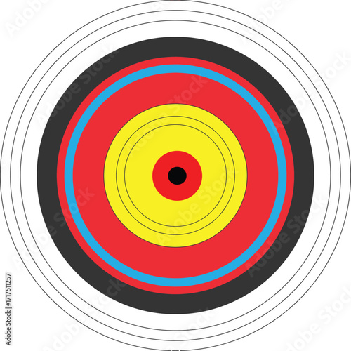 Colorful archery target bullseye with concentric circles, aim and accuracy symbol, success and achievement concept, business goal illustration, shooting practice design element