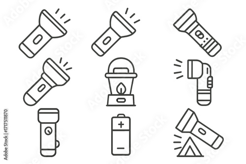 Truck and motor home line icon pack, outline vector signs for graphic design, web, apps, adverts, travel, transport, and various cards, cartoon style transparent background