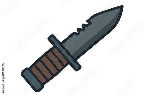 Combat knife icon. Military dagger symbol. Army bayonet vector illustration. Tactical weapon sign. Melee weapon concept for survival or hunting. Flat cartoon style graphic design.
