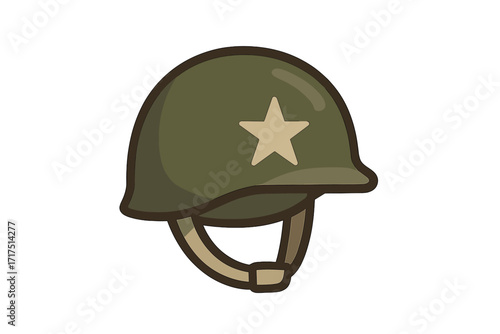 Military helmet icon. Army soldier headgear for Veteran's Day. War and defense symbol. Armed forces equipment. Simple flat vector cartoon illustration for patriotic design.