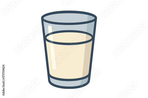 Glass of milk vector icon. Healthy dairy drink for breakfast. Flat style cartoon illustration. Nutrition concept. Fresh beverage object isolated on white background. Simple graphic.