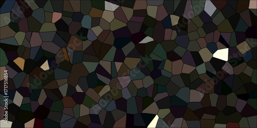 Dark abstract geometric mosaic pattern with irregular polygons in muted earthy tones and subtle light accents
