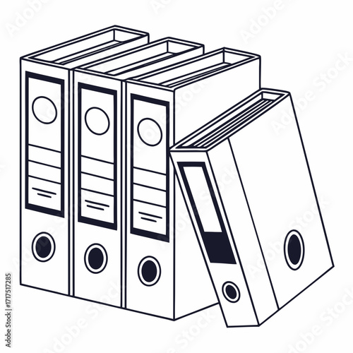 A stack of four ring binders with one leaning against the others representing organization and paperwork