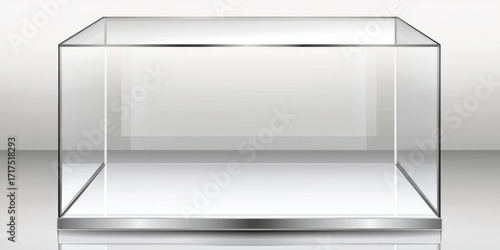 Glass transparent clear box empty display case container showcase with modern minimalist design background for presentation or product display concept.