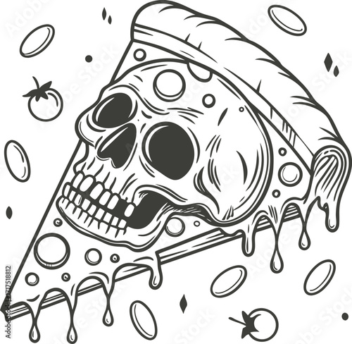 Pizza With Skull Vector illustration Silhouette 