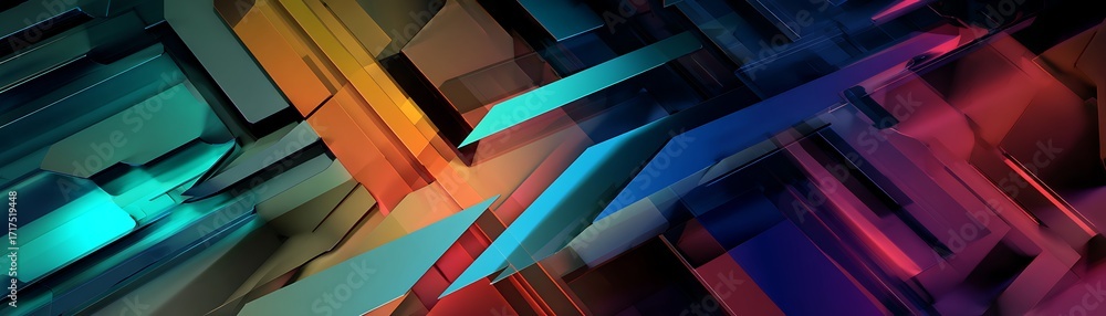 Fototapeta premium A dynamic composition of vibrant, geometric shapes creates a sense of depth and movement.