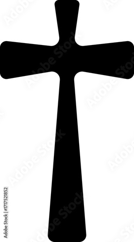 Christian cross icon.Vector illustration of grungy christian cross black and outline symbol isolated on white background.Holy Spirit. Religious. Baptism Christening Invitation.