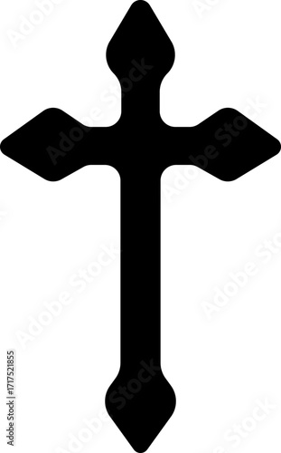 Christian cross icon.Vector illustration of grungy christian cross black and outline symbol isolated on white background.Holy Spirit. Religious. Baptism Christening Invitation.