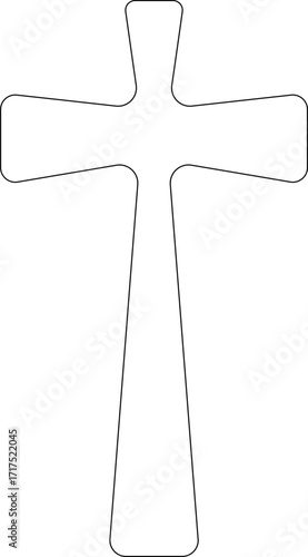 Christian cross icon.Vector illustration of grungy christian cross black and outline symbol isolated on white background.Holy Spirit. Religious. Baptism Christening Invitation.