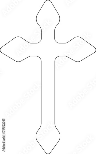 Christian cross icon.Vector illustration of grungy christian cross black and outline symbol isolated on white background.Holy Spirit. Religious. Baptism Christening Invitation.