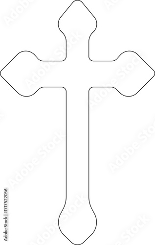 Christian cross icon.Vector illustration of grungy christian cross black and outline symbol isolated on white background.Holy Spirit. Religious. Baptism Christening Invitation.
