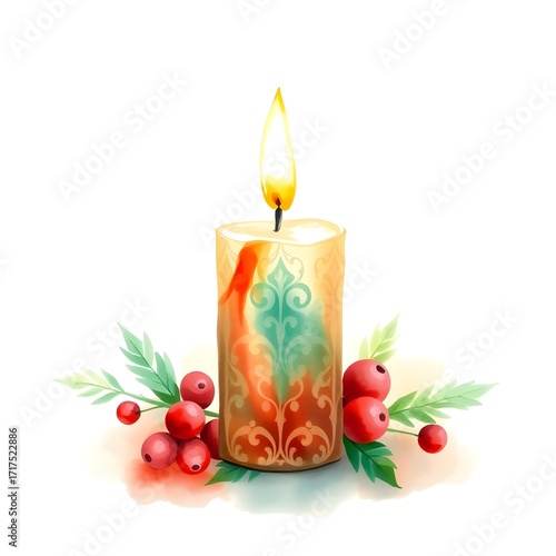 watercolor christmas candle