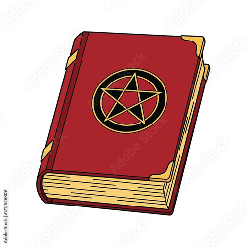 Red Grimoire with Pentagram, Book of Spells.