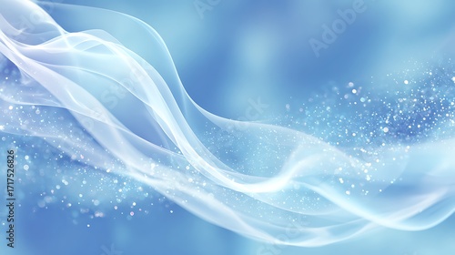 Elegant flowing blue silk fabric with shimmering bokeh lights, creating a soft and captivating abstract background design element