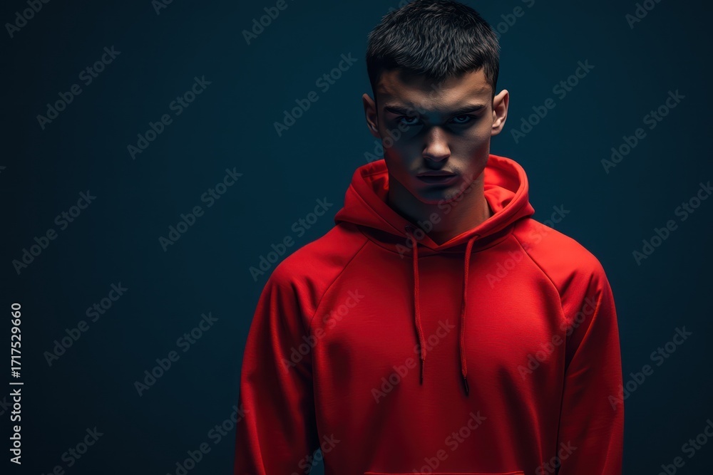 Obraz premium Athletic man in red hoodie studio portrait
