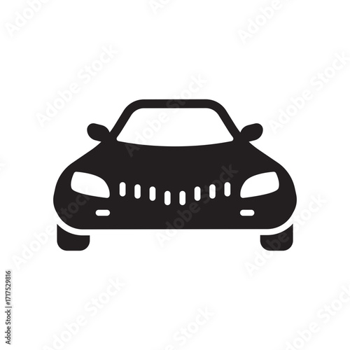 Car Icon Silhouette front view, vector illustration isolated on white background