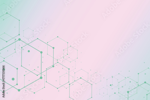 Abstract hexagonal molecular structures pink background 