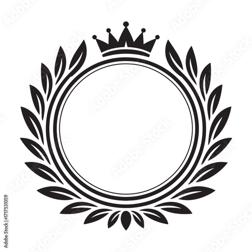 Elegant Laurel Wreath with Crown A Timeless Symbol of Victory Achievement and Regal Authority Suitable for Various Design Applications