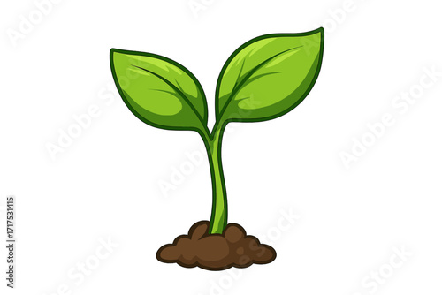 Green sprout growing from soil vector icon. Plant seedling cartoon illustration. Concept of new life, beginning, business growth, ecology, environment, nature, spring, hope.