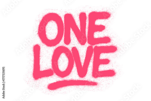 One love graffiti text. Spray paint stencil font. Urban street art typography. Vector lettering quote for t-shirt print. Unity, peace and acceptance message. Grunge texture poster.