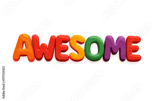 Awesome word in 3D letters. Colorful plasticine font for kids. Creative children's design. Fun, playful typography concept with rainbow colors. Realistic 3d render illustration.