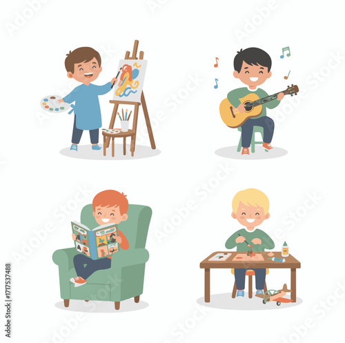 Children Creative Hobbies Vector Illustration
