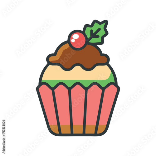 Three cupcakes with christmas decorations on top of them