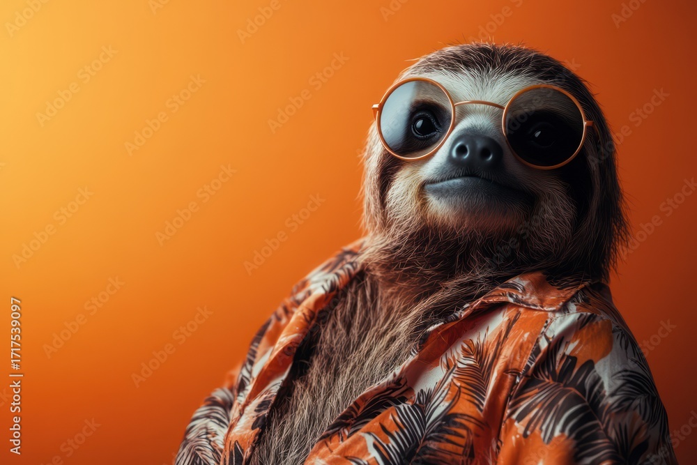 Obraz premium Chill sloth in sunglasses and Hawaiian shirt