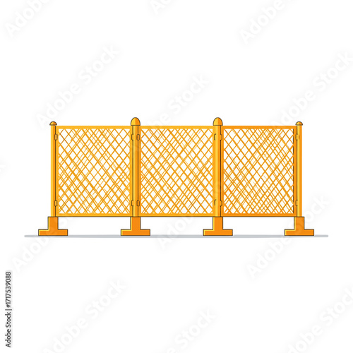 Illustration of a yellow construction barrier fence with three sections.