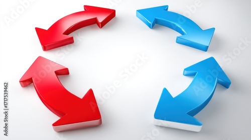 Circular Flow: A vibrant visual showcasing four arrows arranged in a continuous loop, representing cyclical processes, renewal, and interconnectedness.