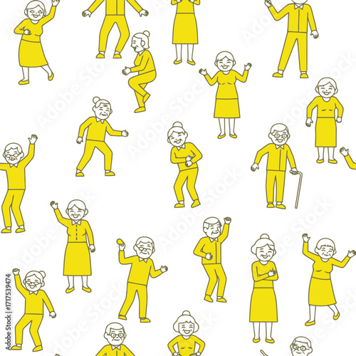 Vector art of seamless pattern of elderly people dancing and celebrating