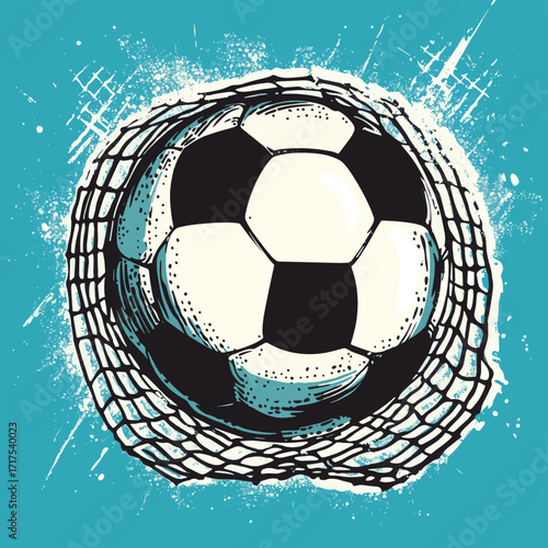 Soccer ball in net , vector style simple color