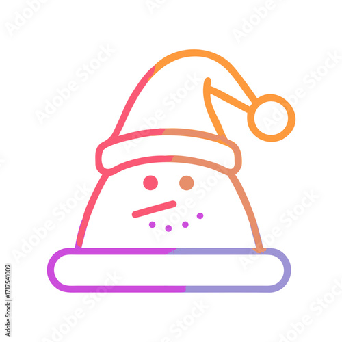 Snowman wearing a colorful hat with a cheerful expression  