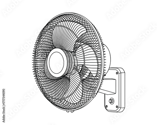 Wall Mounted Fan Illustration: Detailed Line Art of an Electric Fan for Cooling Air
